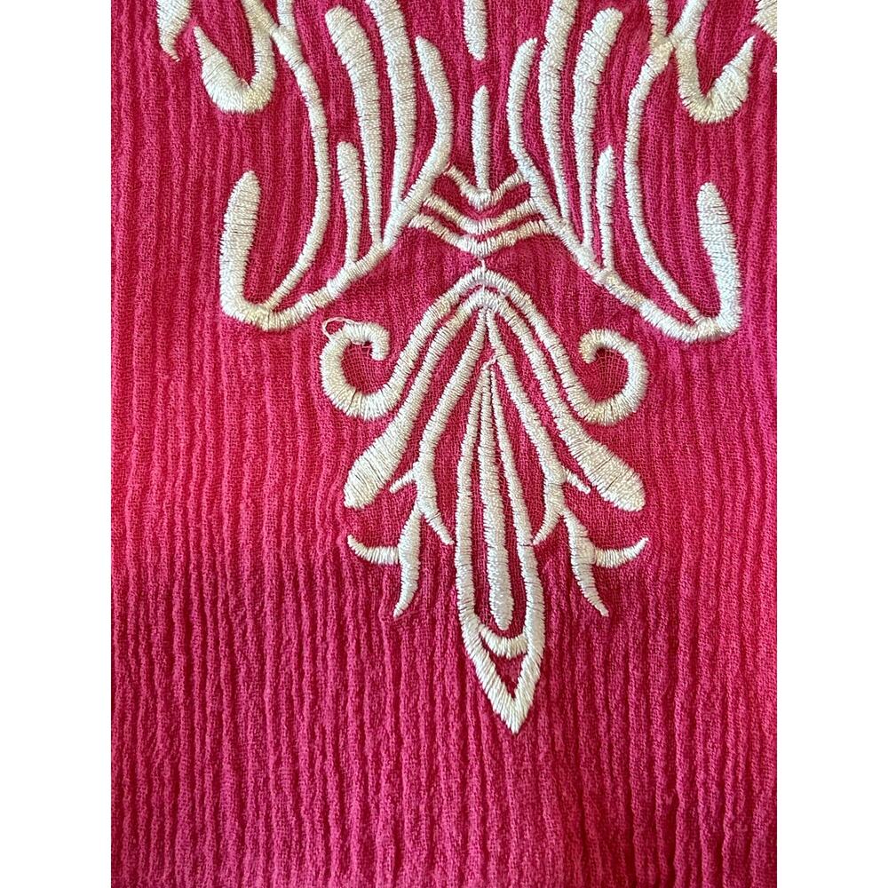 Blair Vintage Embroidered Midi Pink Crinkle Dress Size Medium Summer Beach - Picture 8 of 9